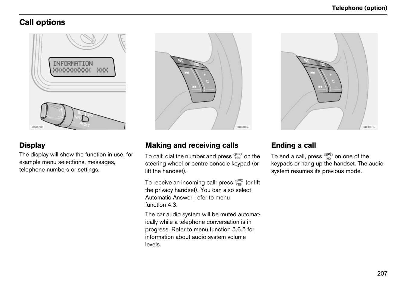 Call options | Volvo S60R User Manual | Page 208 / 240