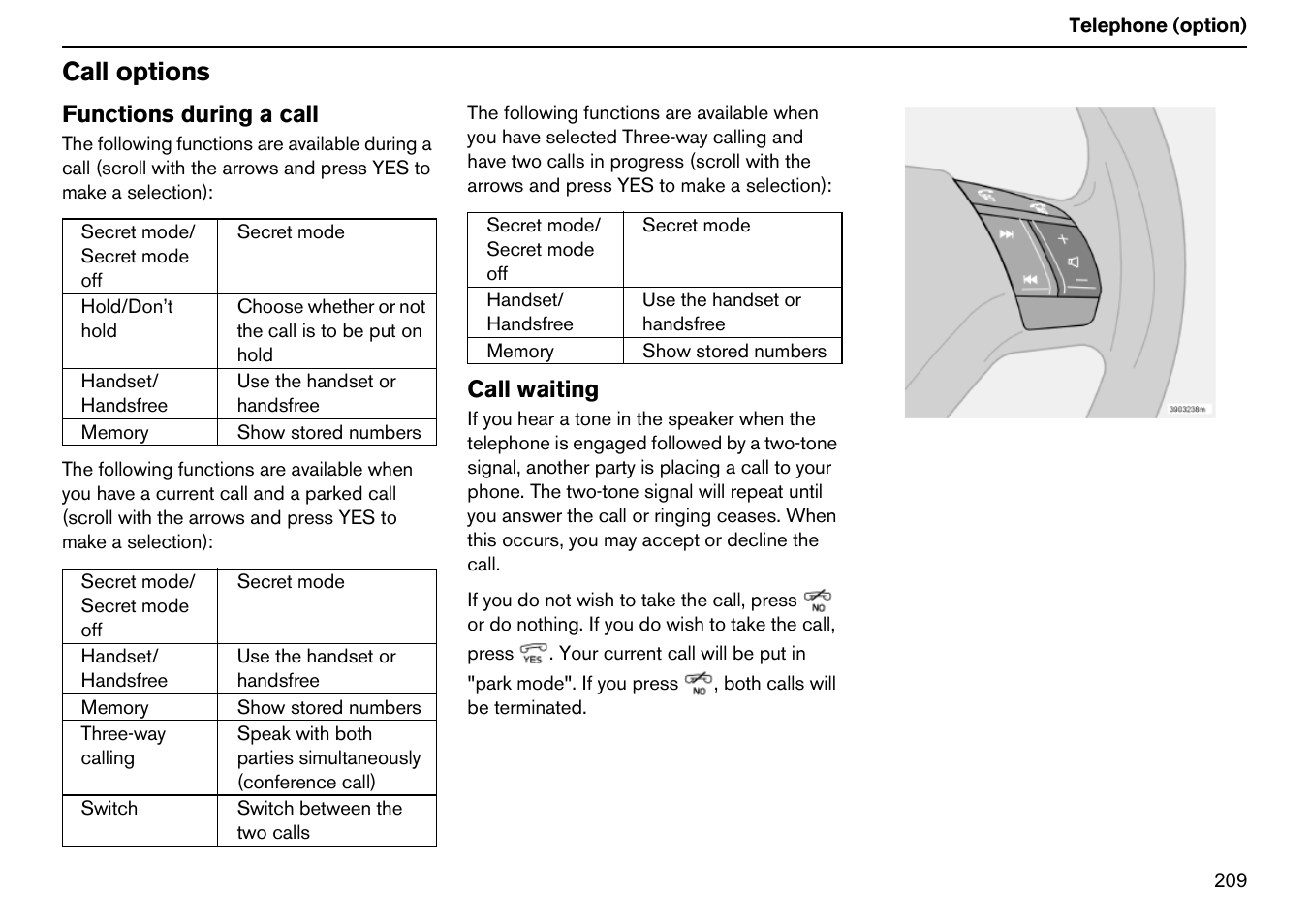 Call options | Volvo S60R User Manual | Page 210 / 240