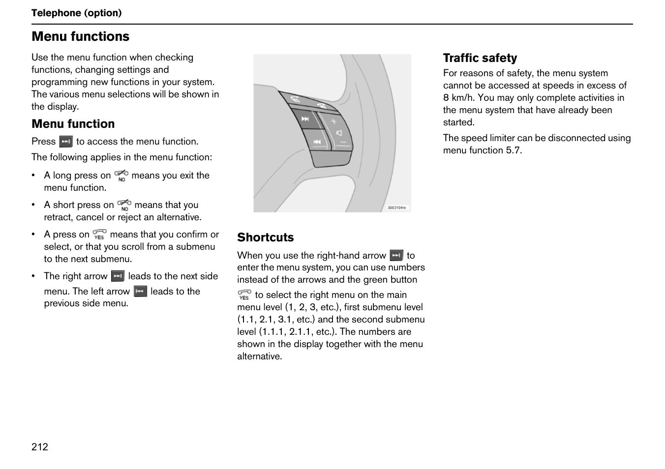 Menu functions | Volvo S60R User Manual | Page 213 / 240