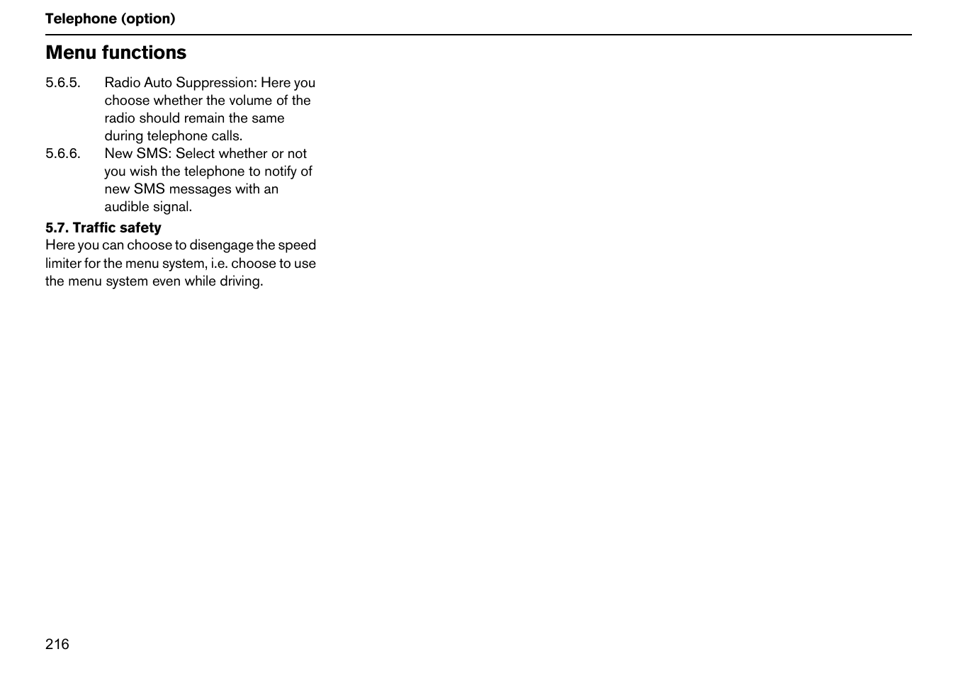 Menu functions | Volvo S60R User Manual | Page 217 / 240