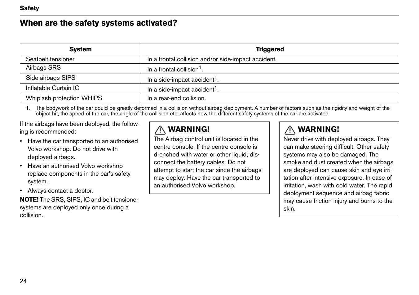 When are the safety systems activated | Volvo S60R User Manual | Page 25 / 240