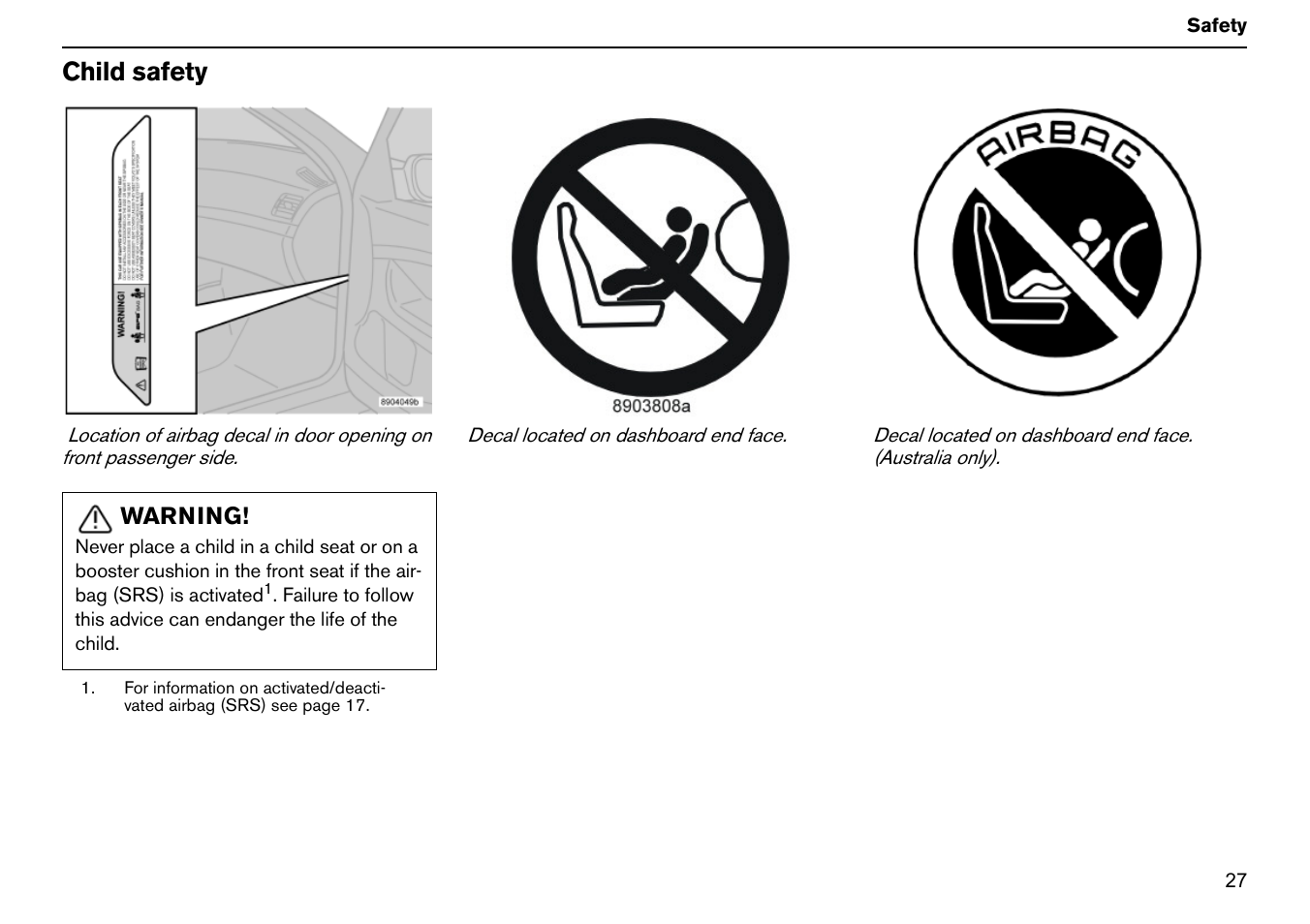 Child safety | Volvo S60R User Manual | Page 28 / 240