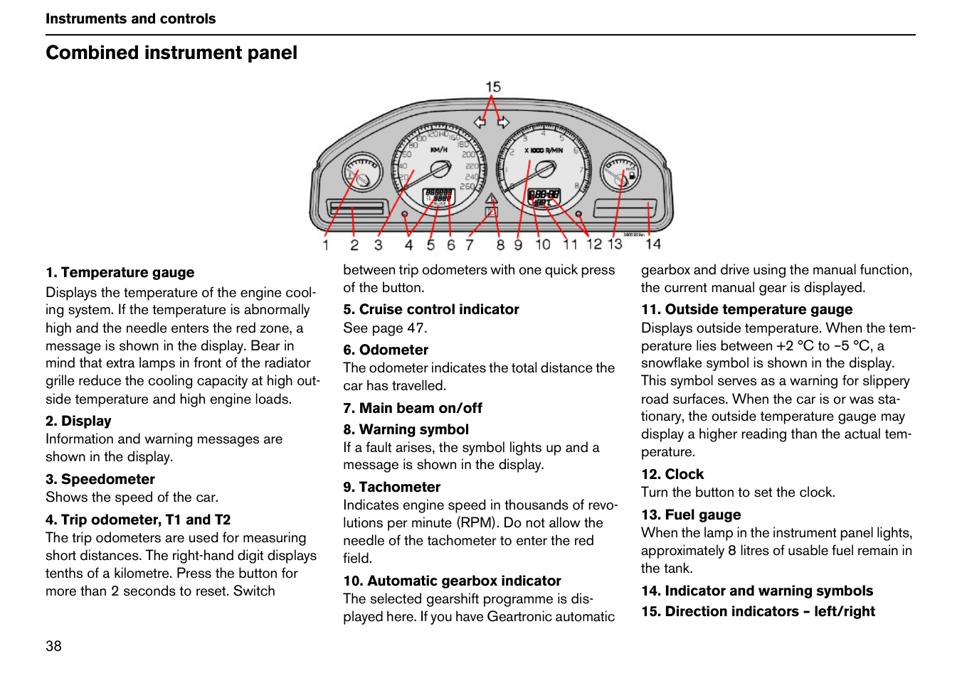 Combined instrument panel | Volvo S60R User Manual | Page 39 / 240