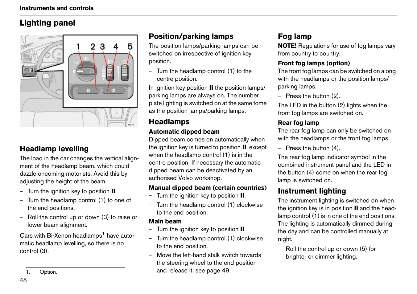 Lighting panel | Volvo S60R User Manual | Page 49 / 240