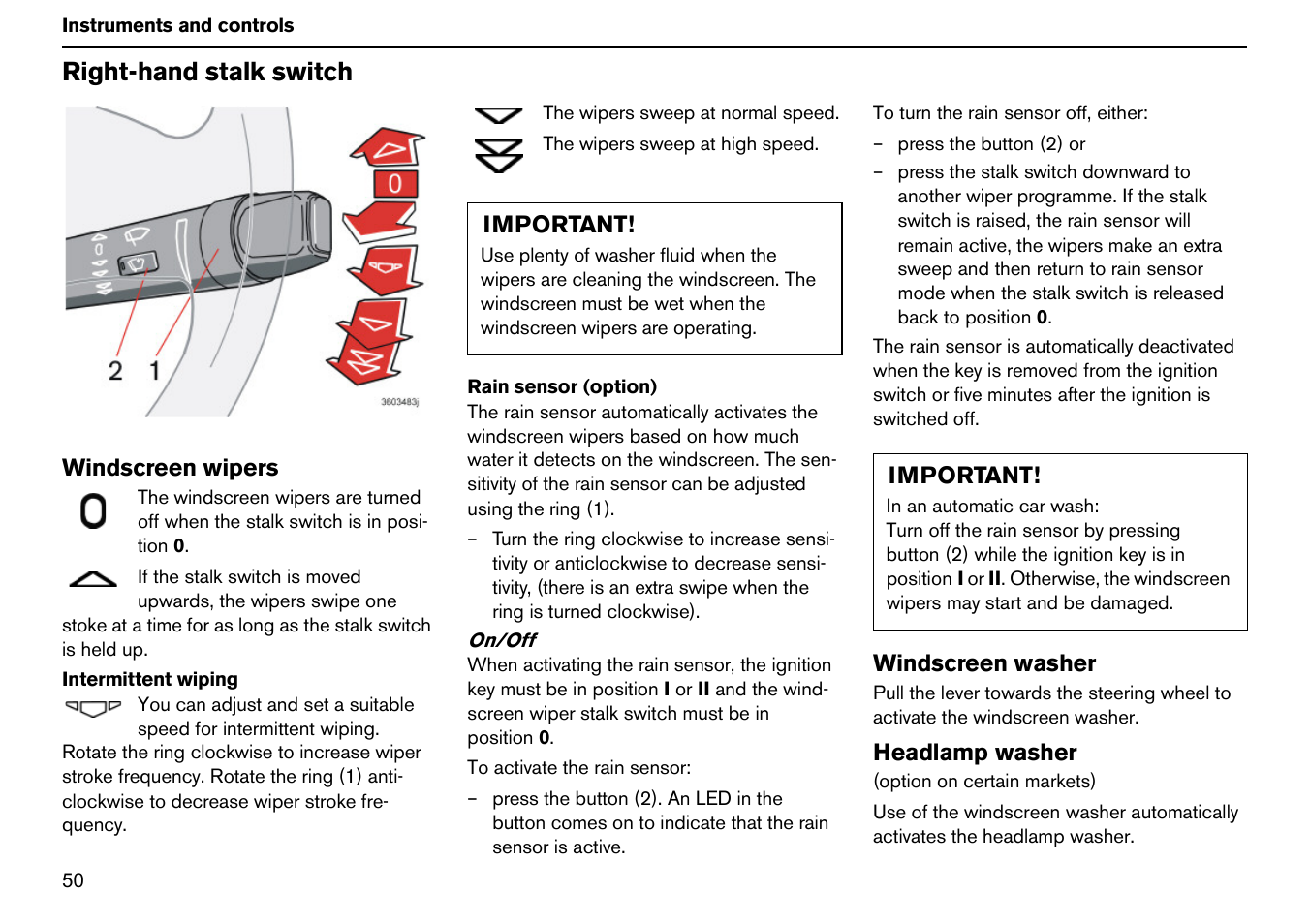 Right-hand stalk switch | Volvo S60R User Manual | Page 51 / 240