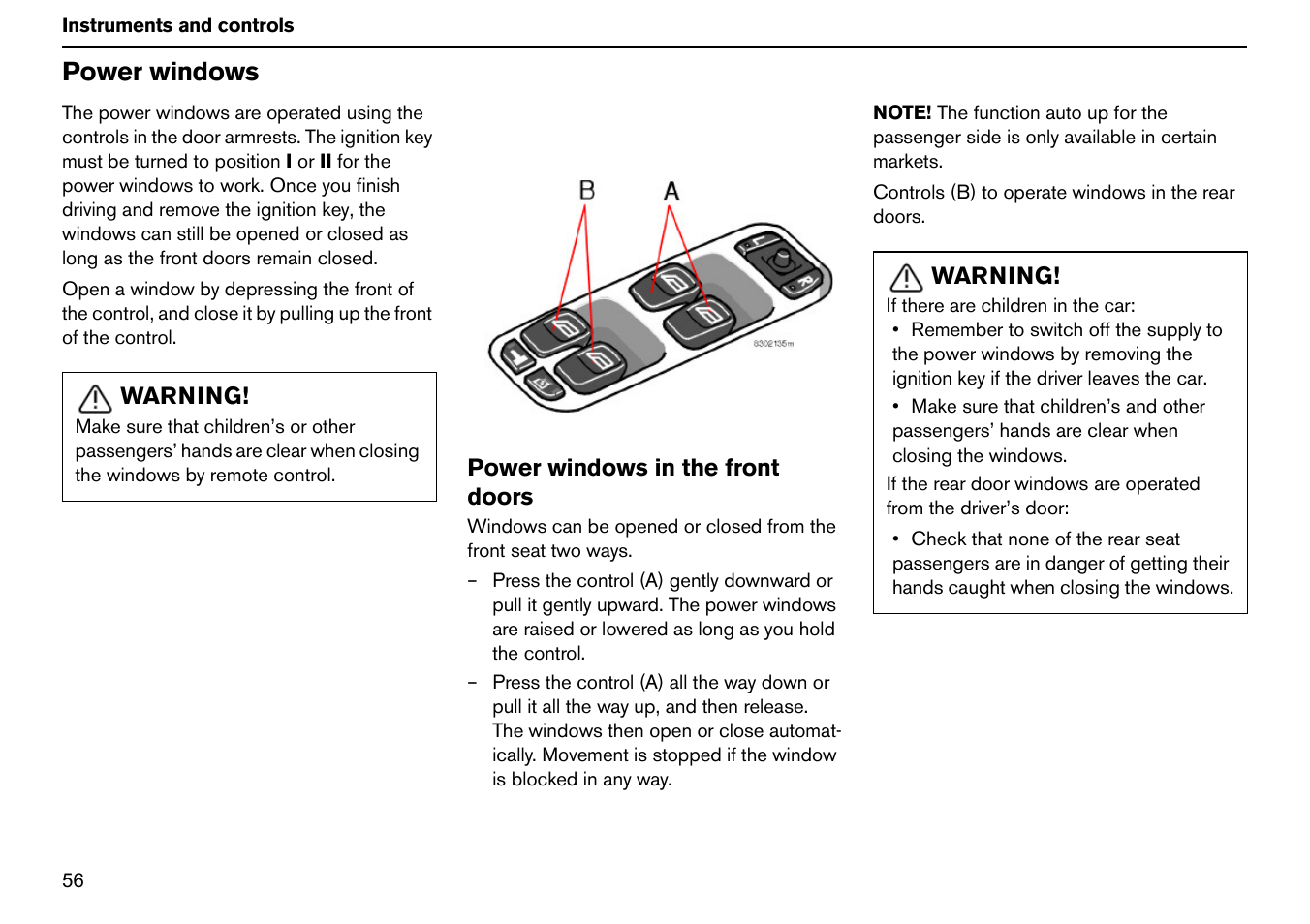 Power windows | Volvo S60R User Manual | Page 57 / 240