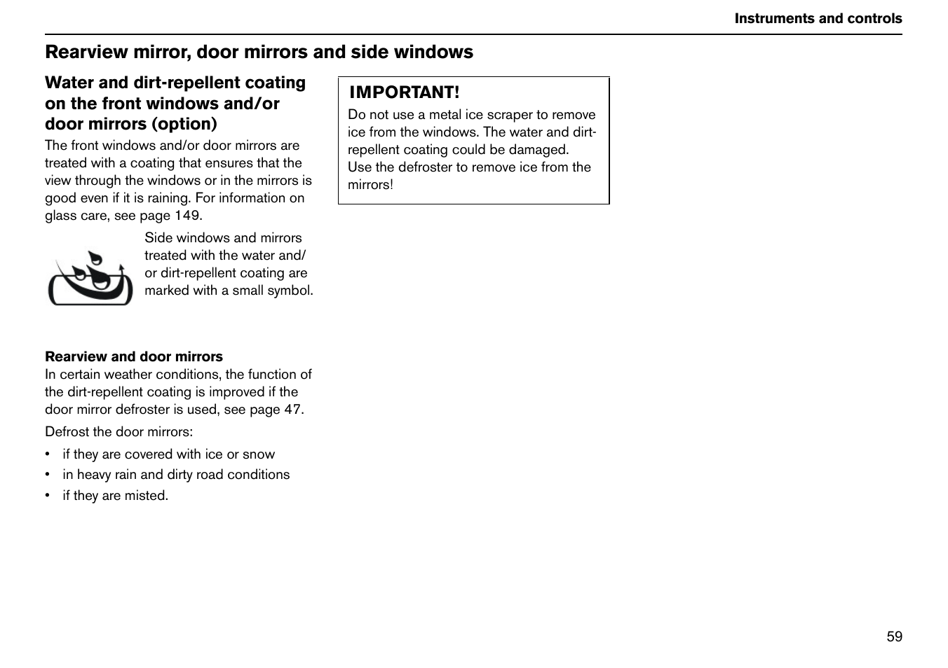 Rearview mirror, door mirrors and side windows | Volvo S60R User Manual | Page 60 / 240