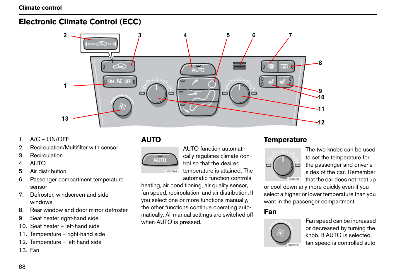 Electronic climate control (ecc) | Volvo S60R User Manual | Page 69 / 240