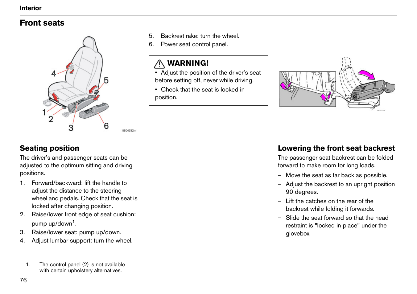 Front seats | Volvo S60R User Manual | Page 77 / 240