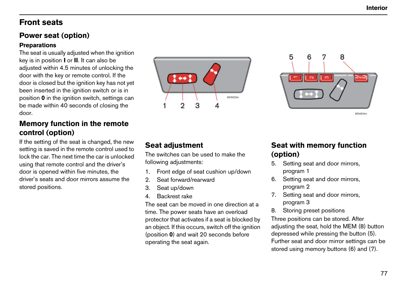 Front seats | Volvo S60R User Manual | Page 78 / 240