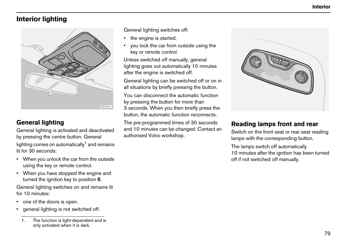 Interior lighting | Volvo S60R User Manual | Page 80 / 240