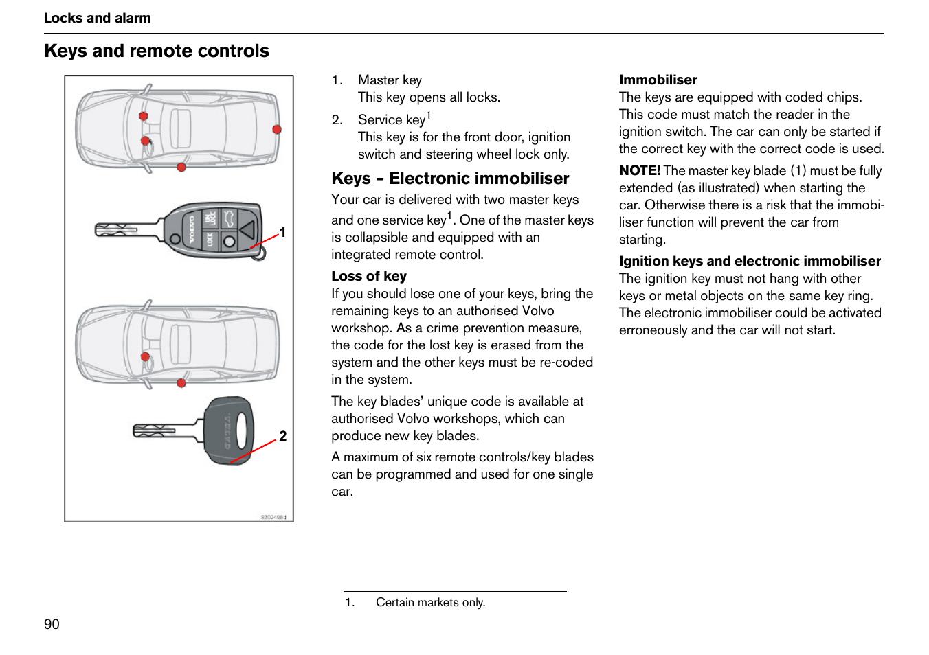 Keys and remote controls | Volvo S60R User Manual | Page 91 / 240