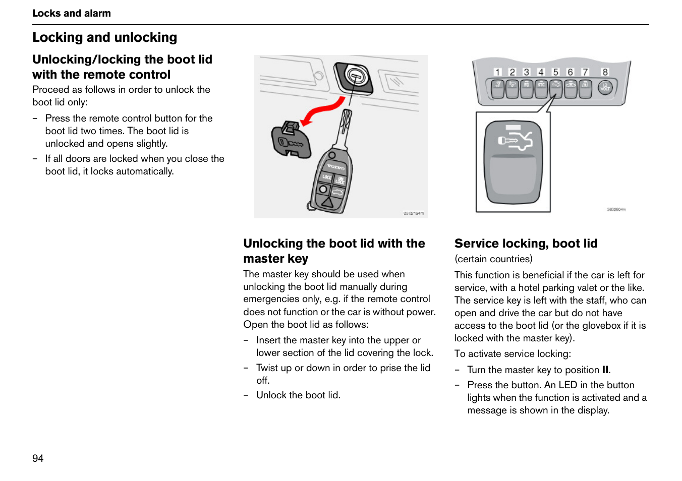 Locking and unlocking | Volvo S60R User Manual | Page 95 / 240