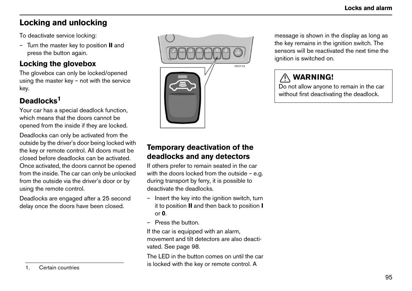 Locking and unlocking | Volvo S60R User Manual | Page 96 / 240