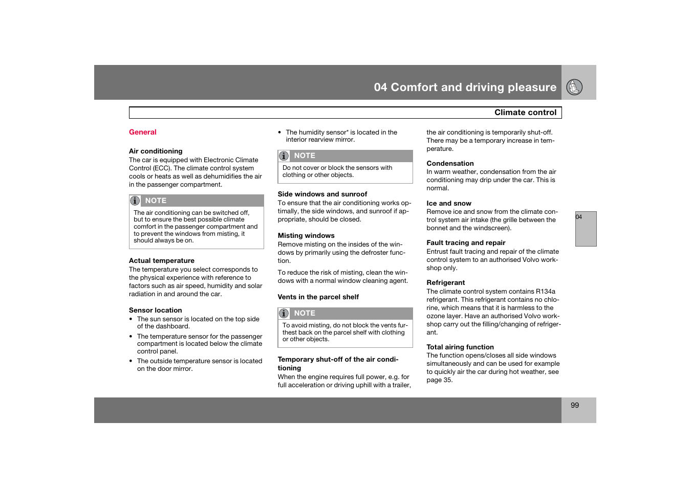 General, Climate control, 04 comfort and driving pleasure | Volvo 2007 S80 User Manual | Page 100 / 234