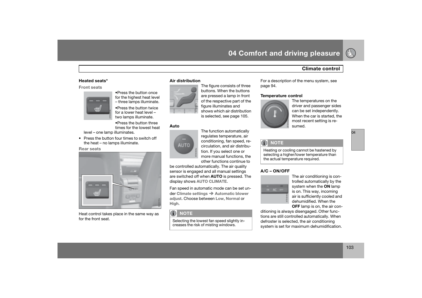 04 comfort and driving pleasure | Volvo 2007 S80 User Manual | Page 104 / 234