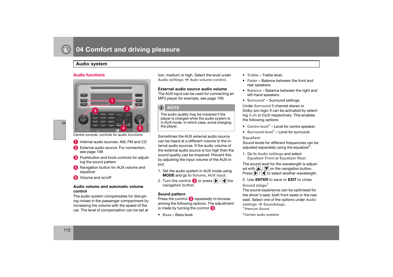 Audio functions, 04 comfort and driving pleasure | Volvo 2007 S80 User Manual | Page 113 / 234