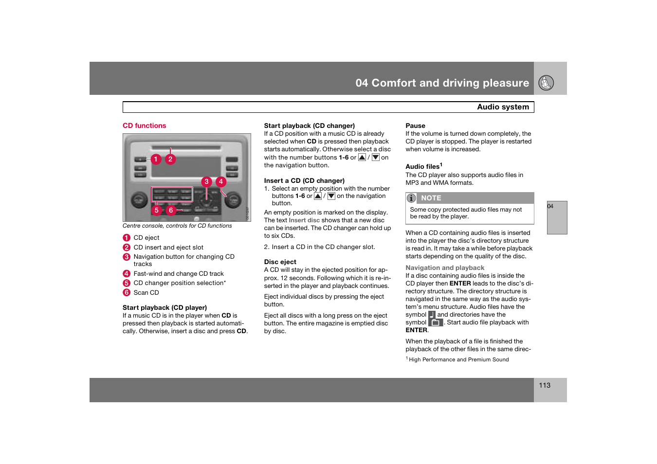 Cd functions, 04 comfort and driving pleasure | Volvo 2007 S80 User Manual | Page 114 / 234