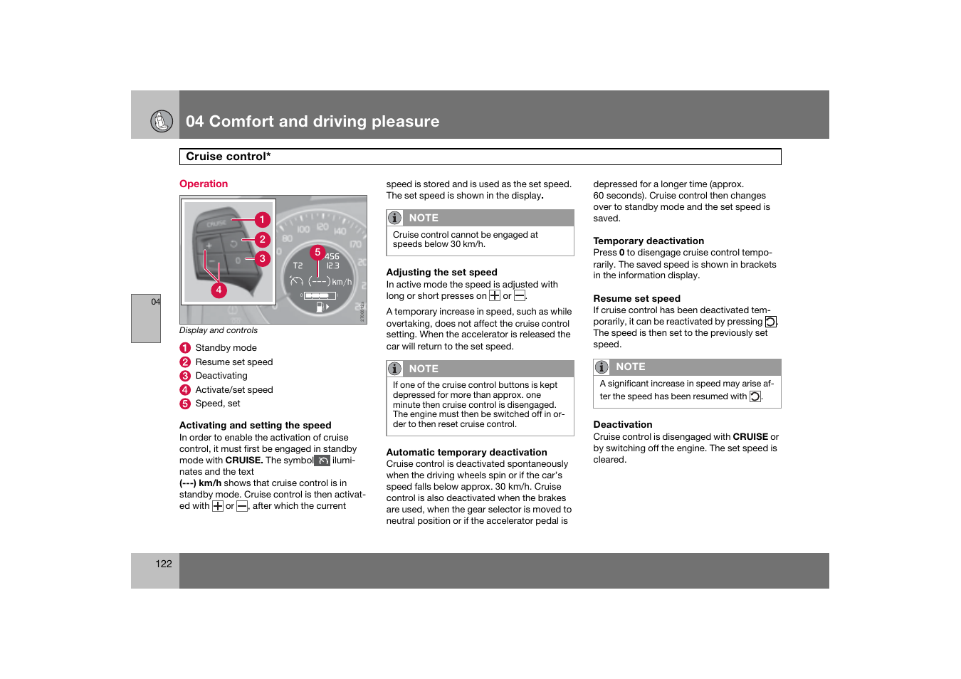 Operation, Cruise control, 04 comfort and driving pleasure | Volvo 2007 S80 User Manual | Page 123 / 234