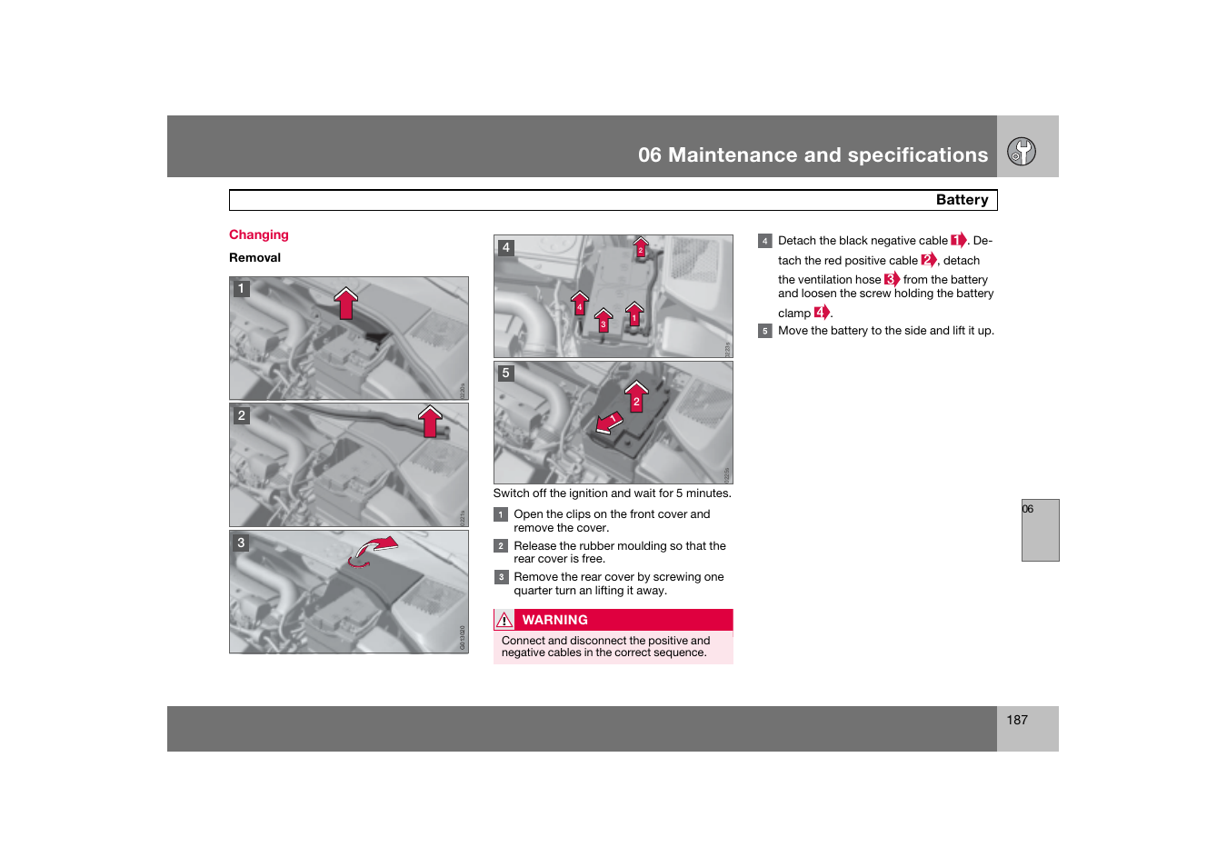 Changing, 06 maintenance and specifications | Volvo 2007 S80 User Manual | Page 188 / 234