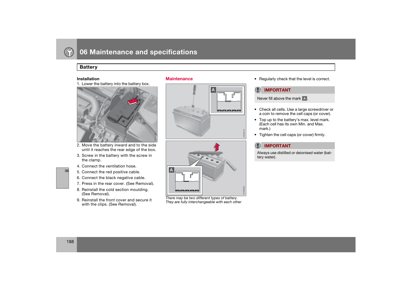 Maintenance, 06 maintenance and specifications | Volvo 2007 S80 User Manual | Page 189 / 234