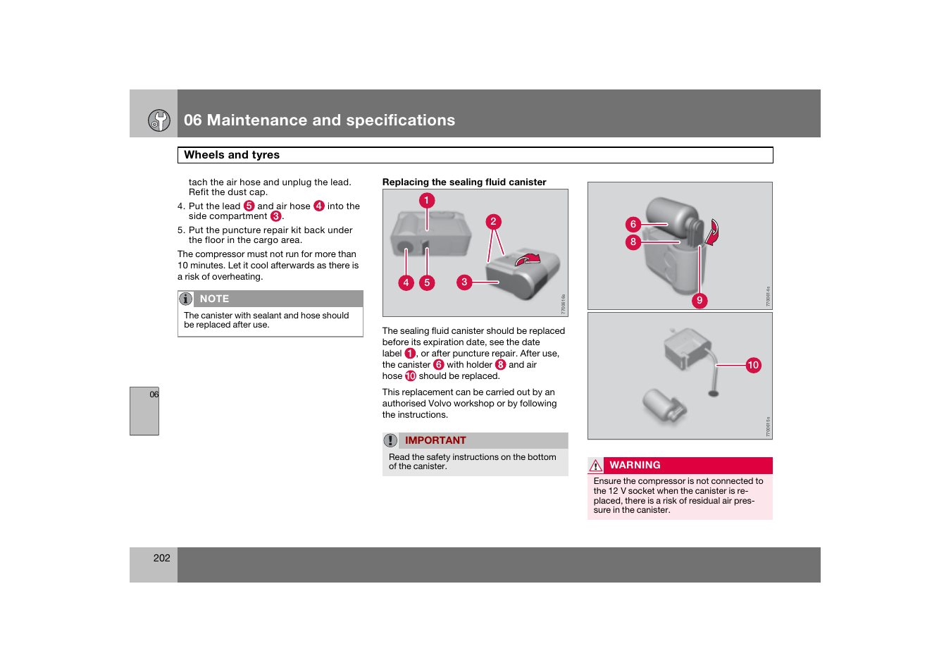 202 for type, 06 maintenance and specifications | Volvo 2007 S80 User Manual | Page 203 / 234