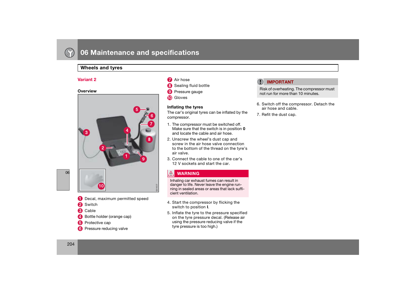 Variant 2, 06 maintenance and specifications | Volvo 2007 S80 User Manual | Page 205 / 234