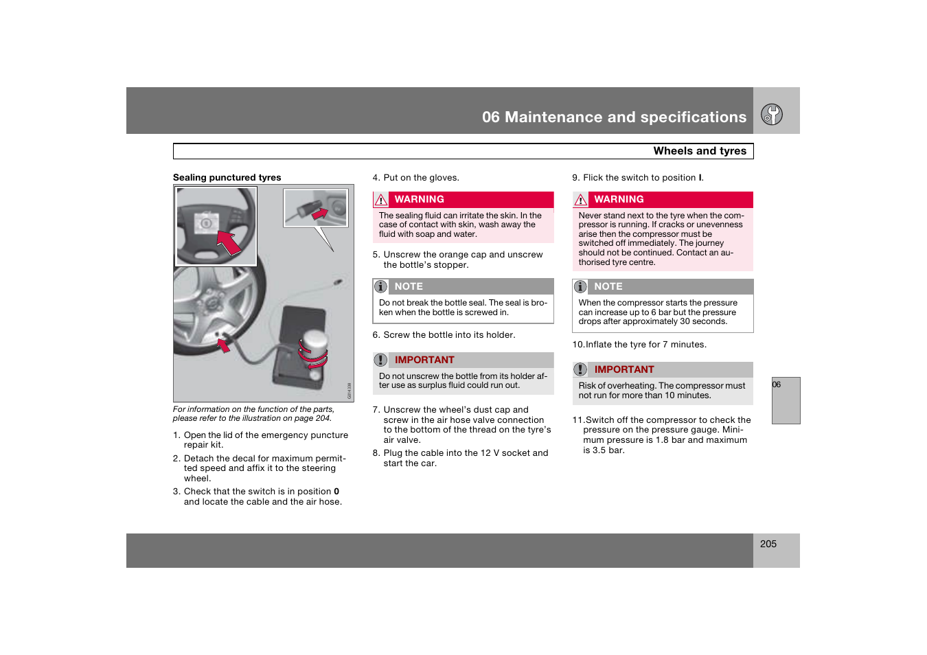 06 maintenance and specifications | Volvo 2007 S80 User Manual | Page 206 / 234