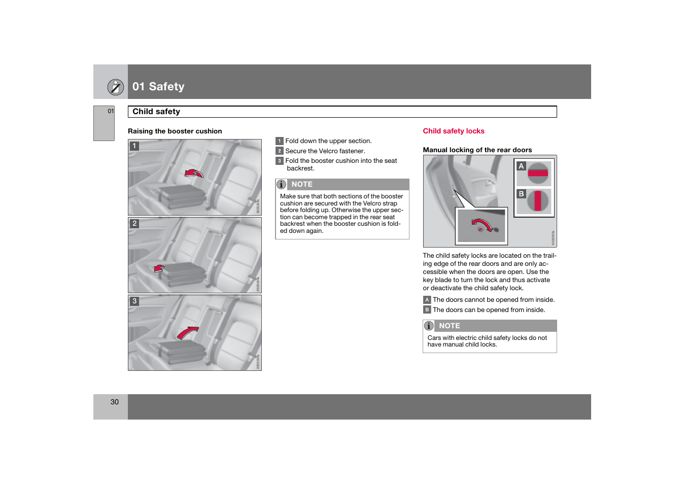 Child safety locks, 01 safety | Volvo 2007 S80 User Manual | Page 31 / 234