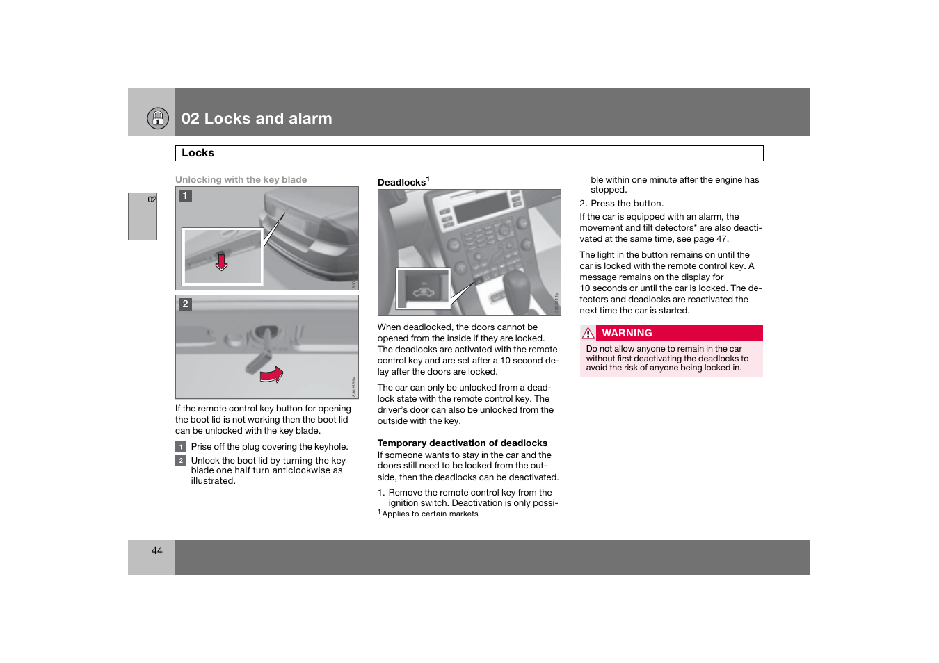 02 locks and alarm | Volvo 2007 S80 User Manual | Page 45 / 234