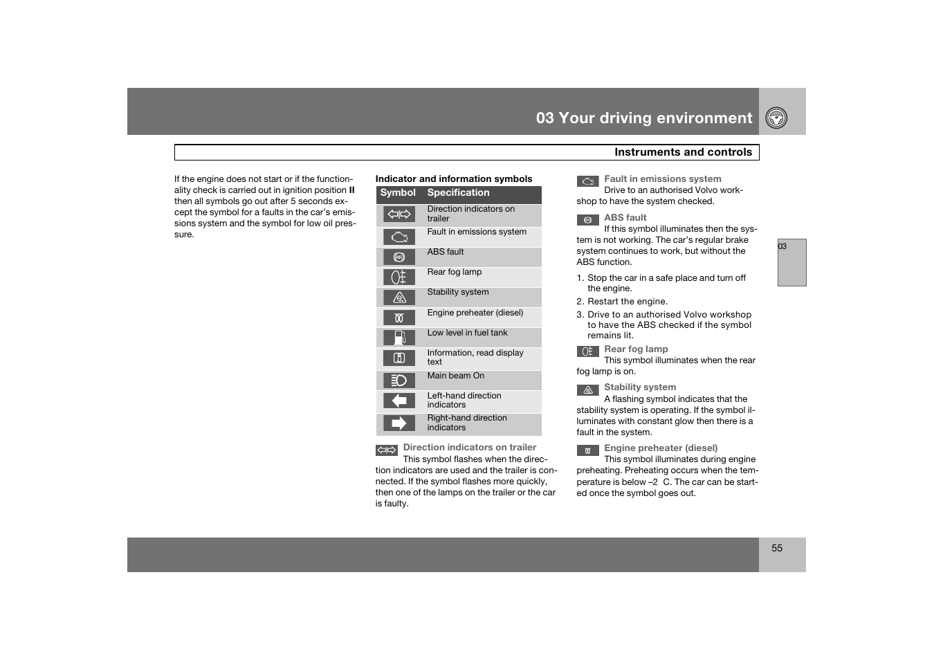 03 your driving environment | Volvo 2007 S80 User Manual | Page 56 / 234