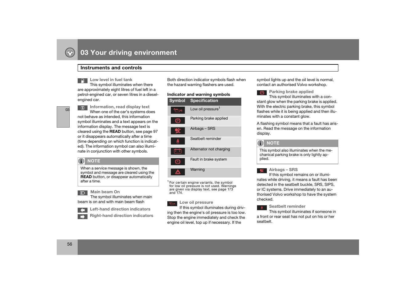 03 your driving environment | Volvo 2007 S80 User Manual | Page 57 / 234