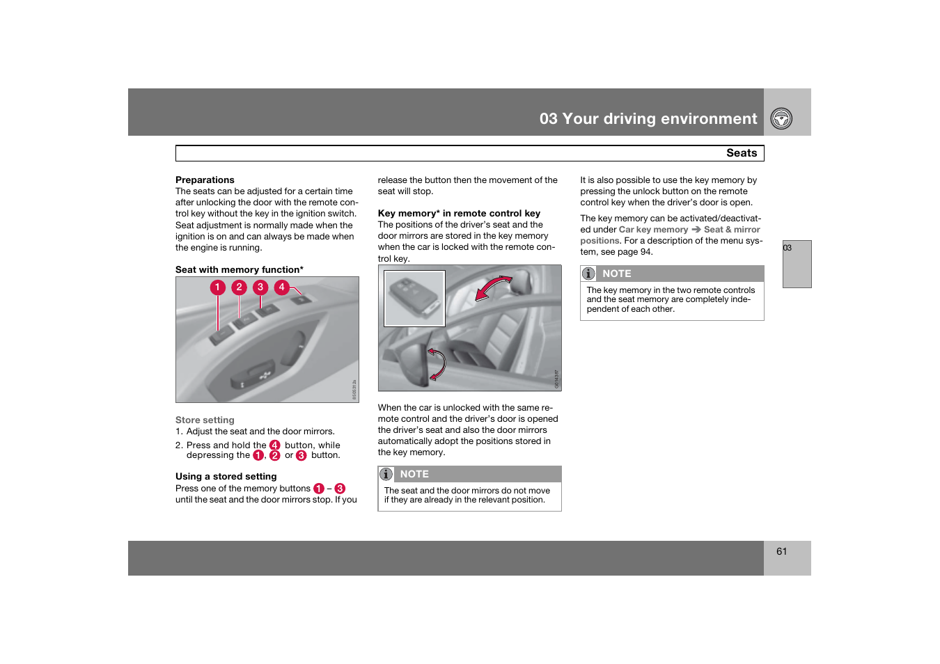 61 and, 03 your driving environment | Volvo 2007 S80 User Manual | Page 62 / 234