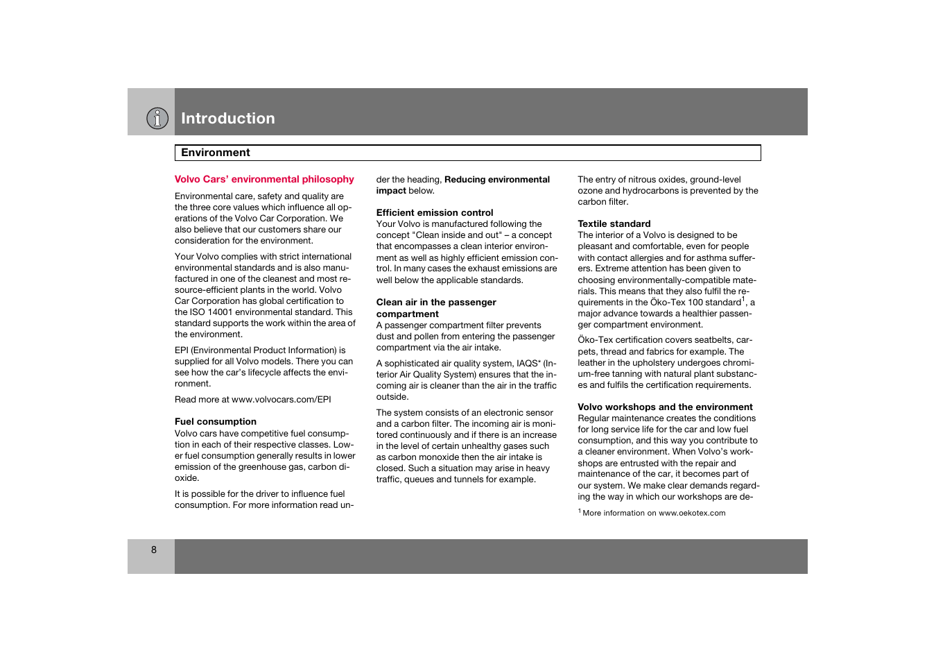 Volvo cars’ environmental philosophy, Introduction | Volvo 2007 S80 User Manual | Page 9 / 234