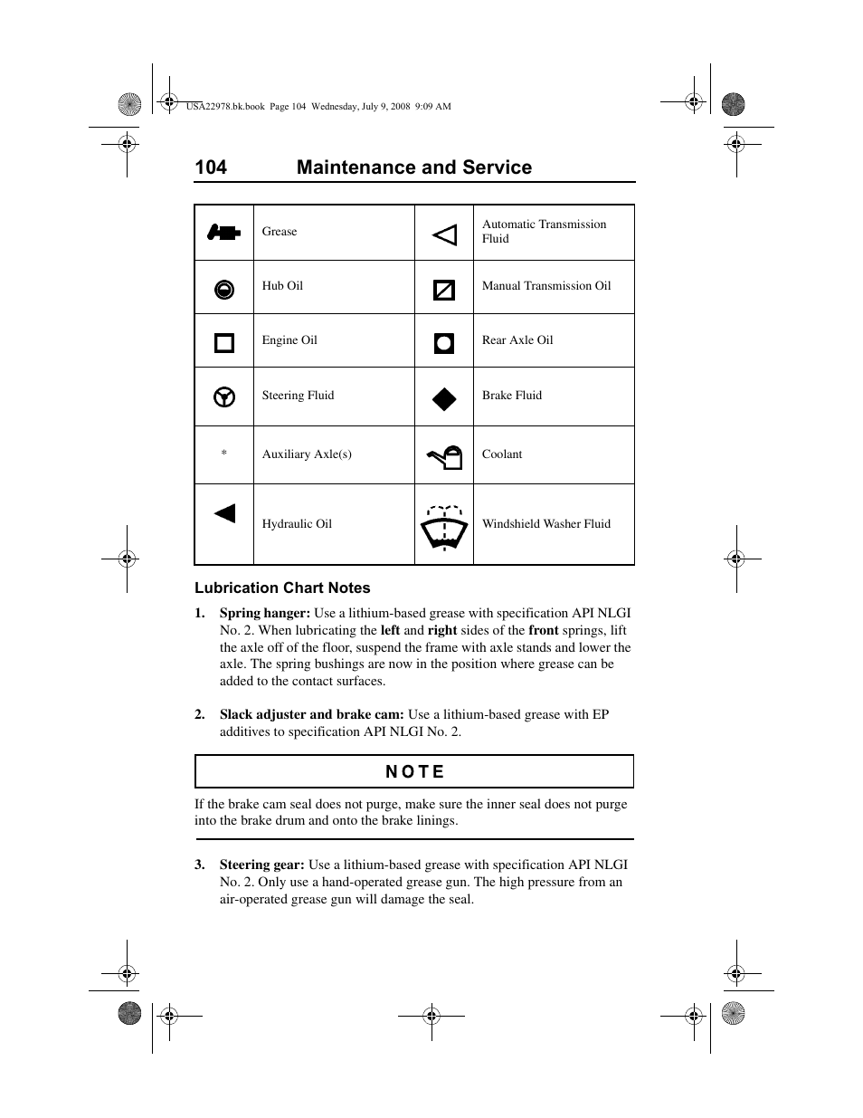 104 maintenance and service | Volvo D11F User Manual | Page 108 / 132