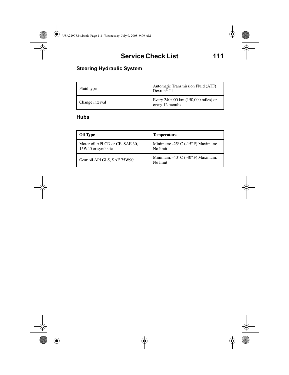 Service check list 111 | Volvo D11F User Manual | Page 115 / 132