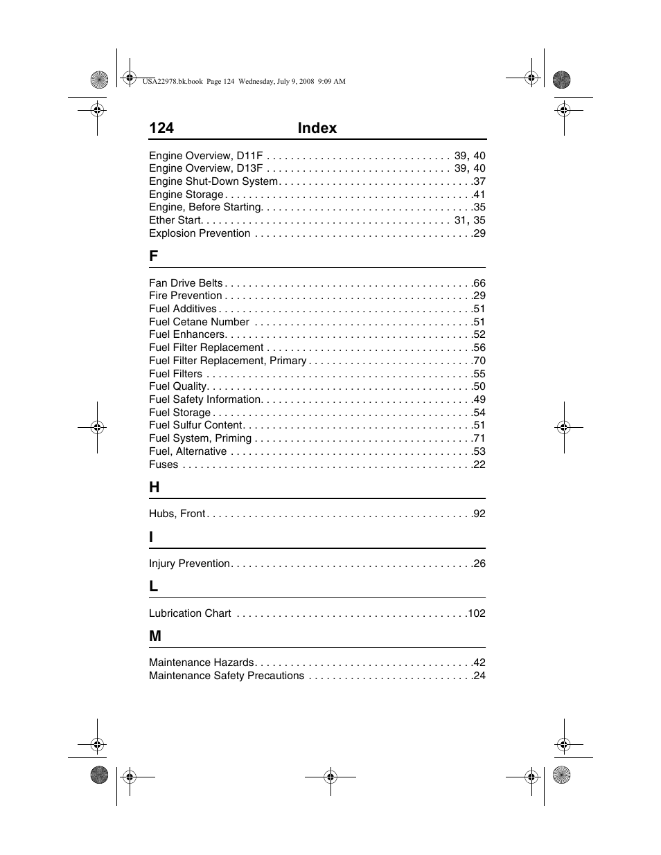 124 index | Volvo D11F User Manual | Page 128 / 132