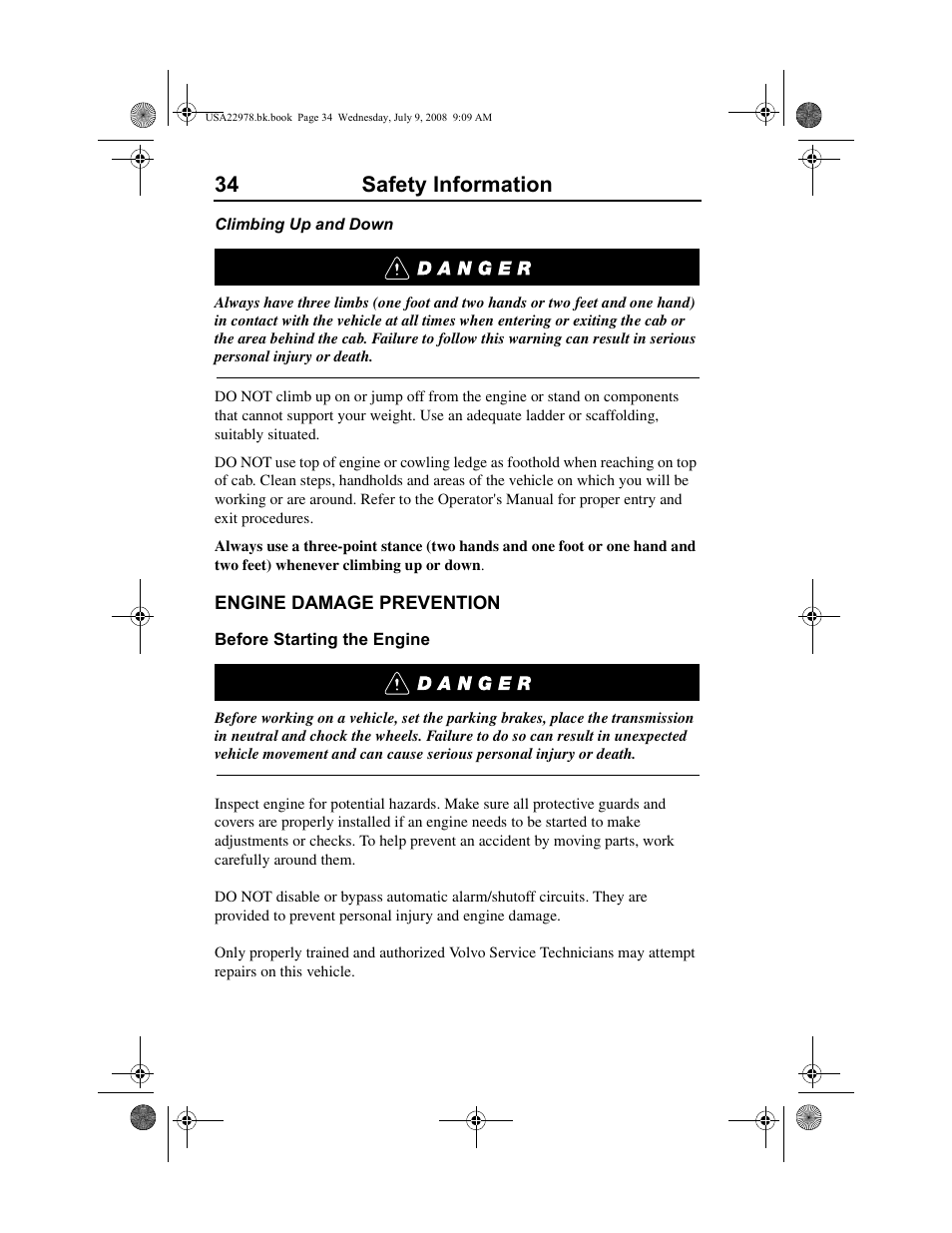 34 safety information | Volvo D11F User Manual | Page 38 / 132