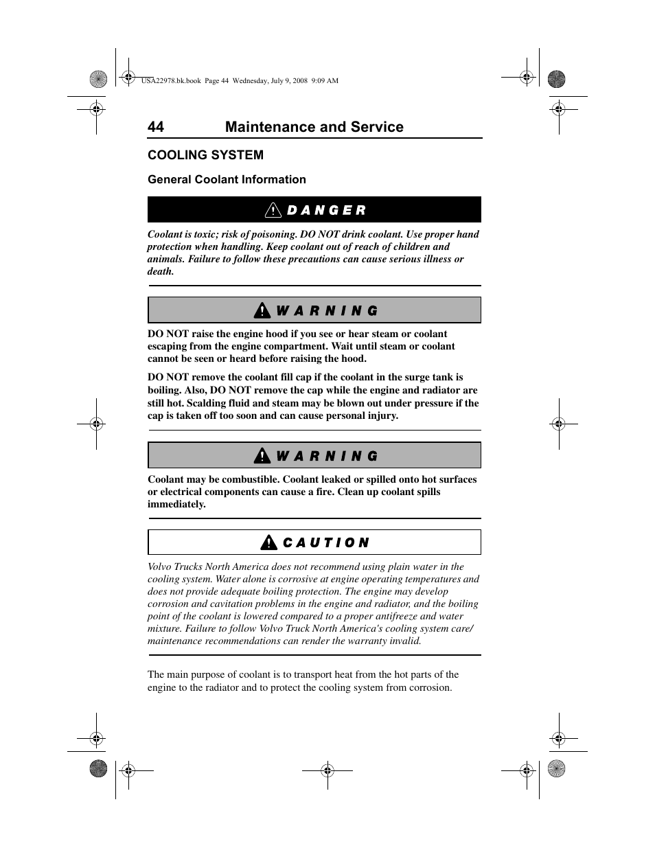 44 maintenance and service | Volvo D11F User Manual | Page 48 / 132