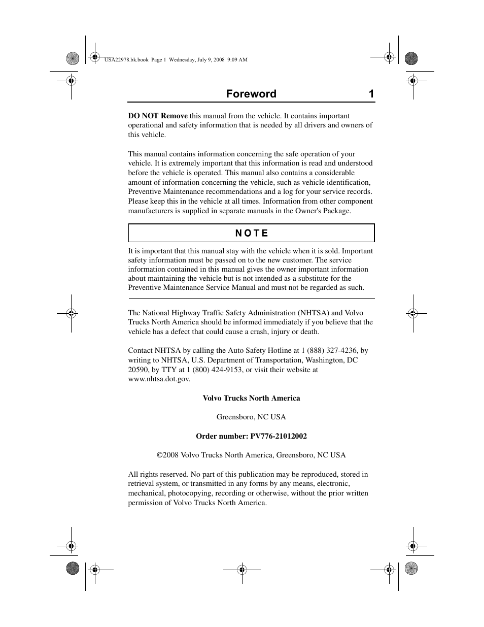 Foreword 1 | Volvo D11F User Manual | Page 5 / 132