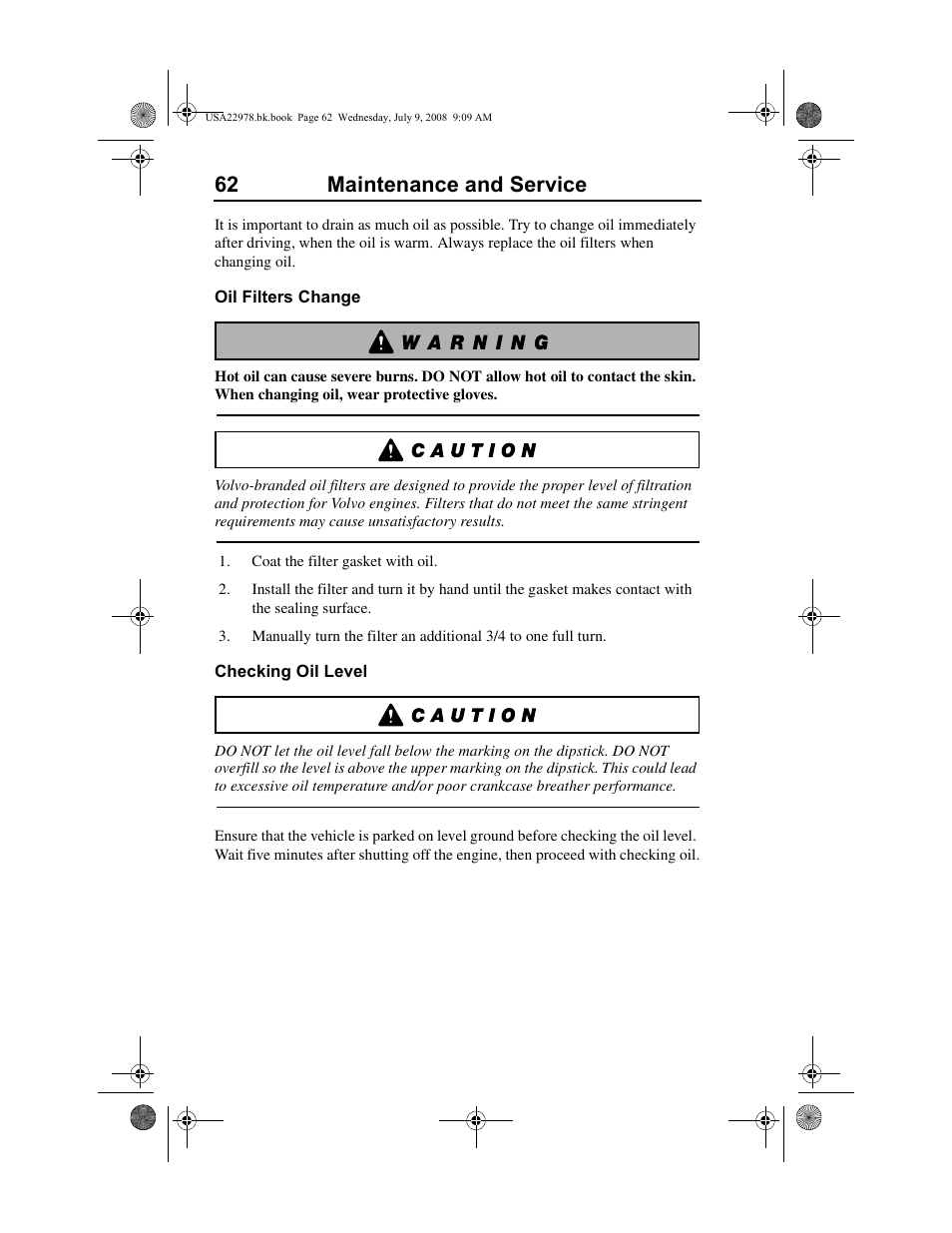62 maintenance and service | Volvo D11F User Manual | Page 66 / 132