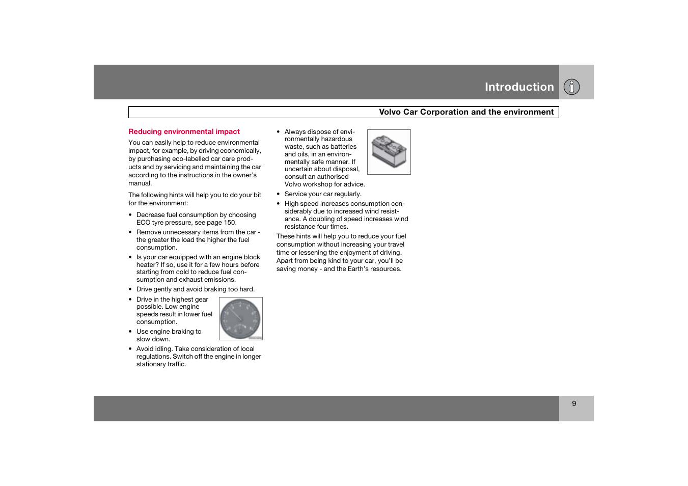 Reducing environmental impact, Introduction | Volvo C70 User Manual | Page 10 / 251