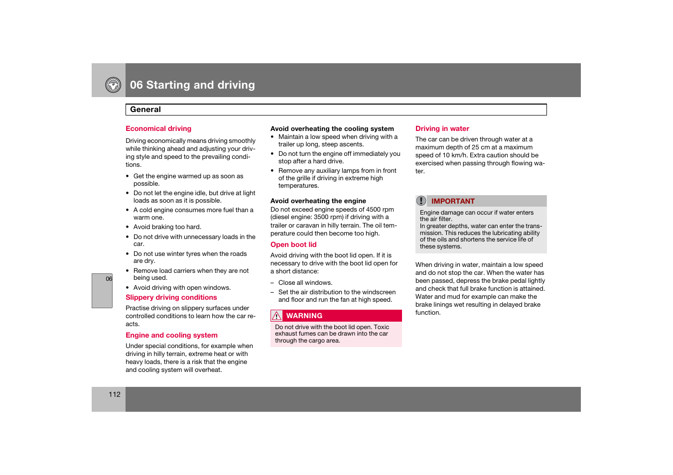 Economical driving, General, 06 starting and driving | Volvo C70 User Manual | Page 113 / 251