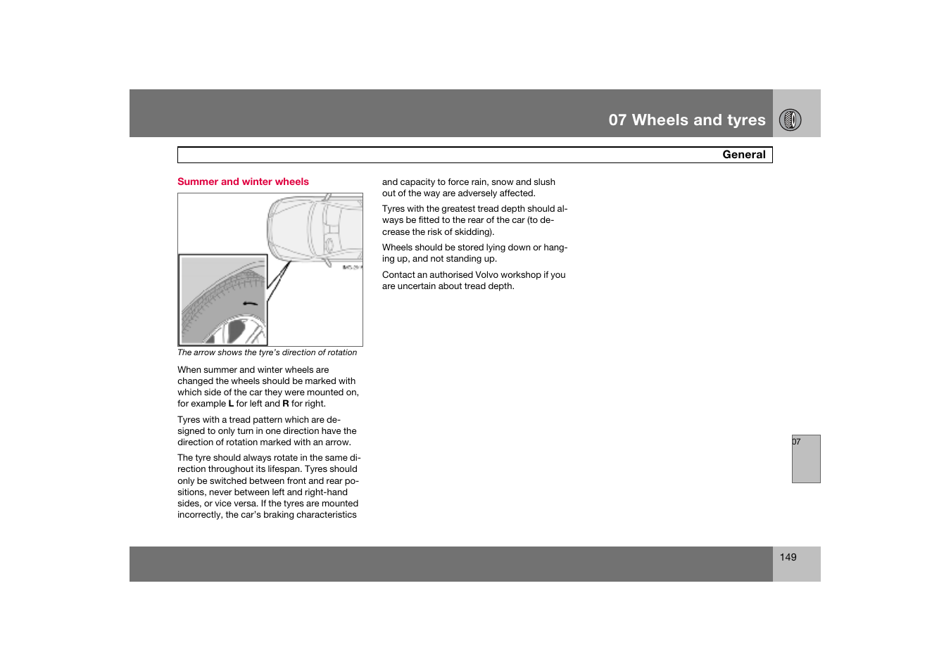 Summer and winter wheels, 07 wheels and tyres | Volvo C70 User Manual | Page 150 / 251