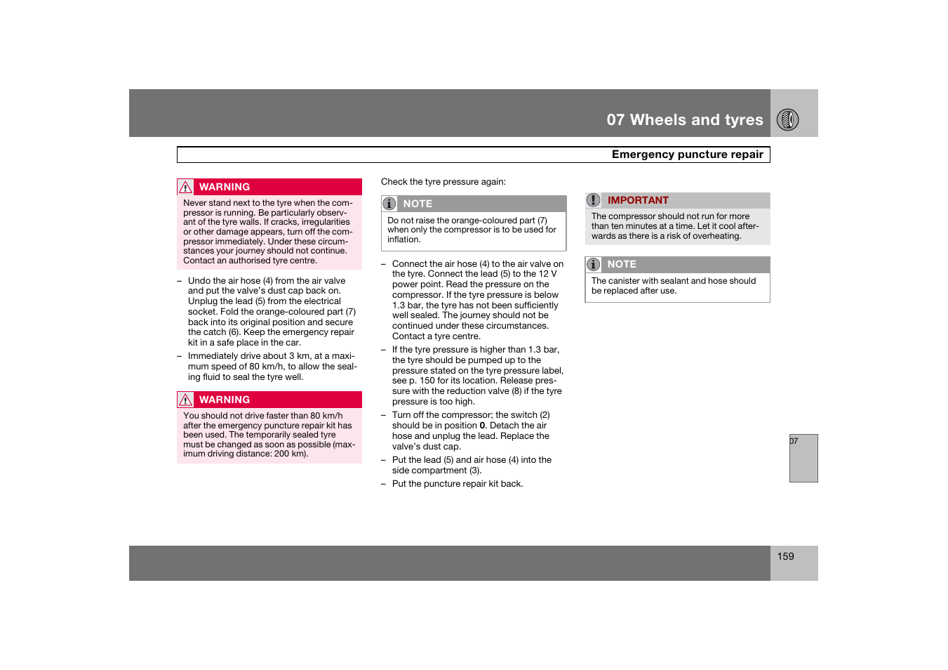 07 wheels and tyres | Volvo C70 User Manual | Page 160 / 251