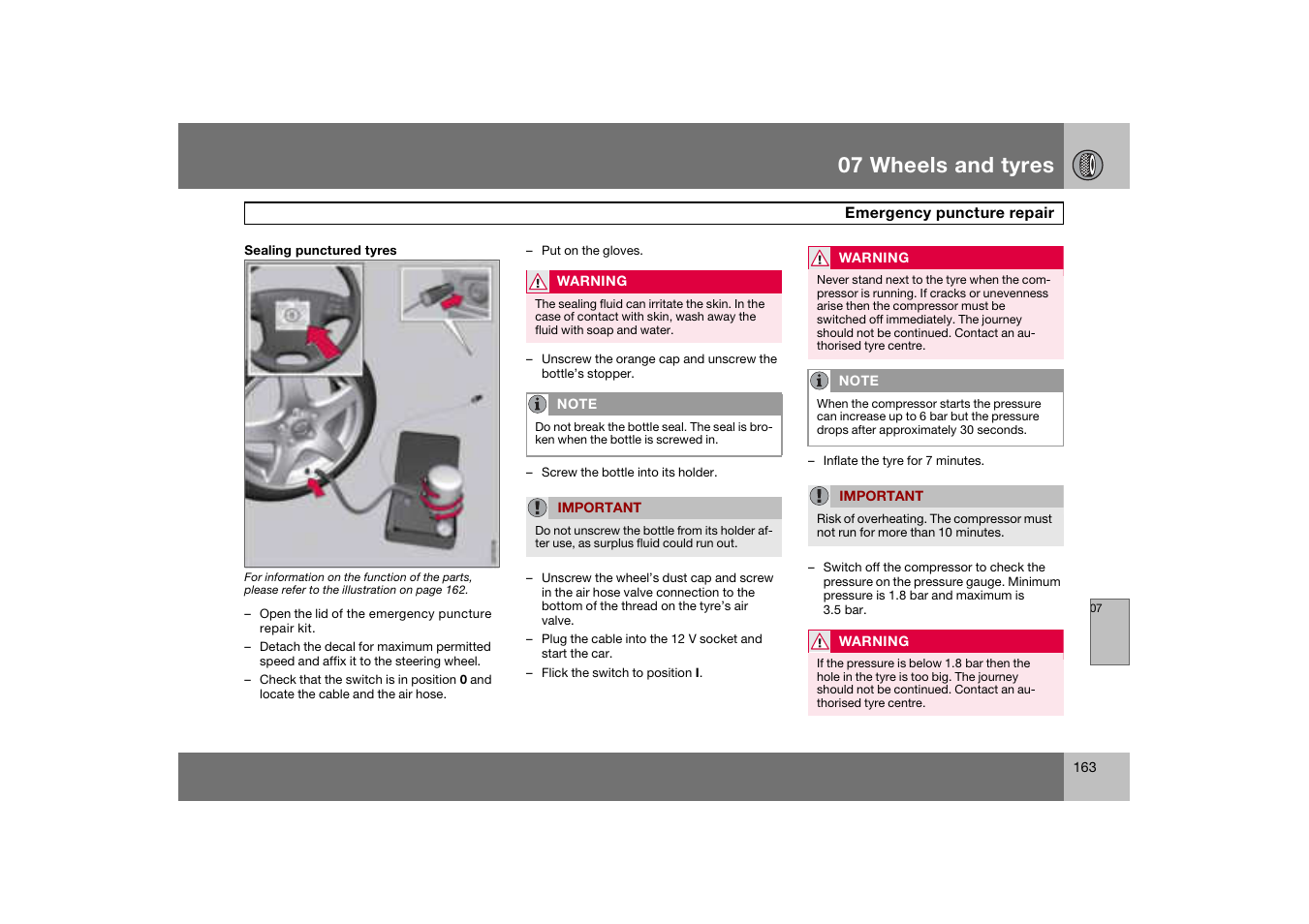 07 wheels and tyres | Volvo C70 User Manual | Page 164 / 251