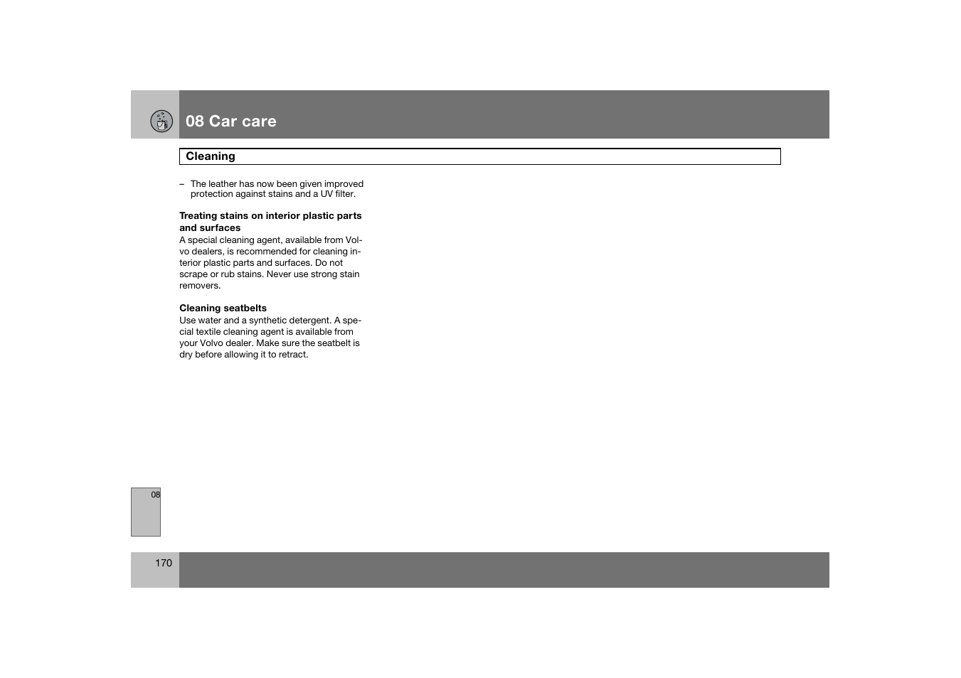 08 car care | Volvo C70 User Manual | Page 171 / 251