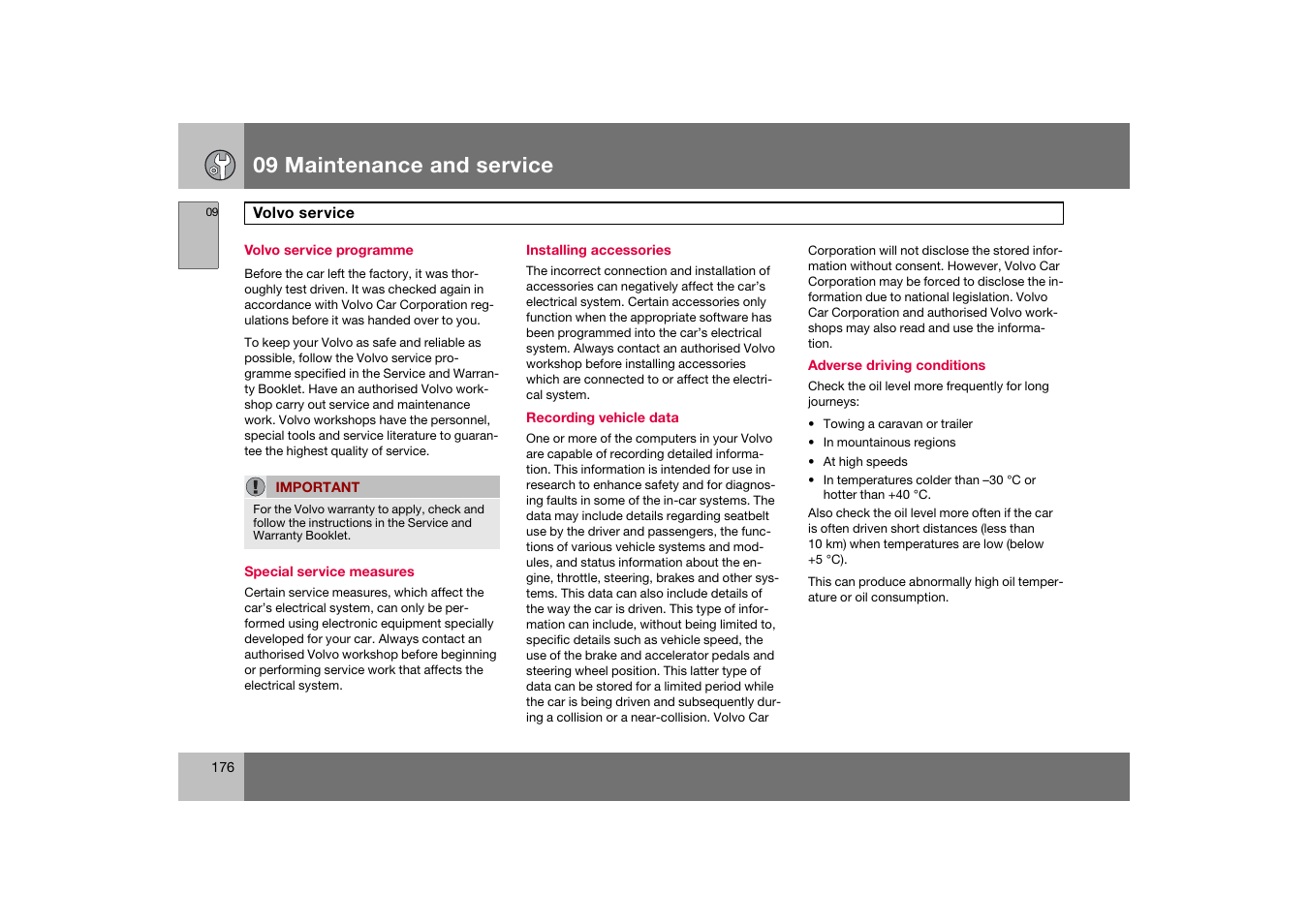 Volvo service programme, Volvo service, 09 maintenance and service | Volvo C70 User Manual | Page 177 / 251