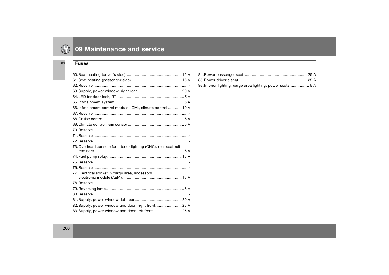 09 maintenance and service | Volvo C70 User Manual | Page 201 / 251