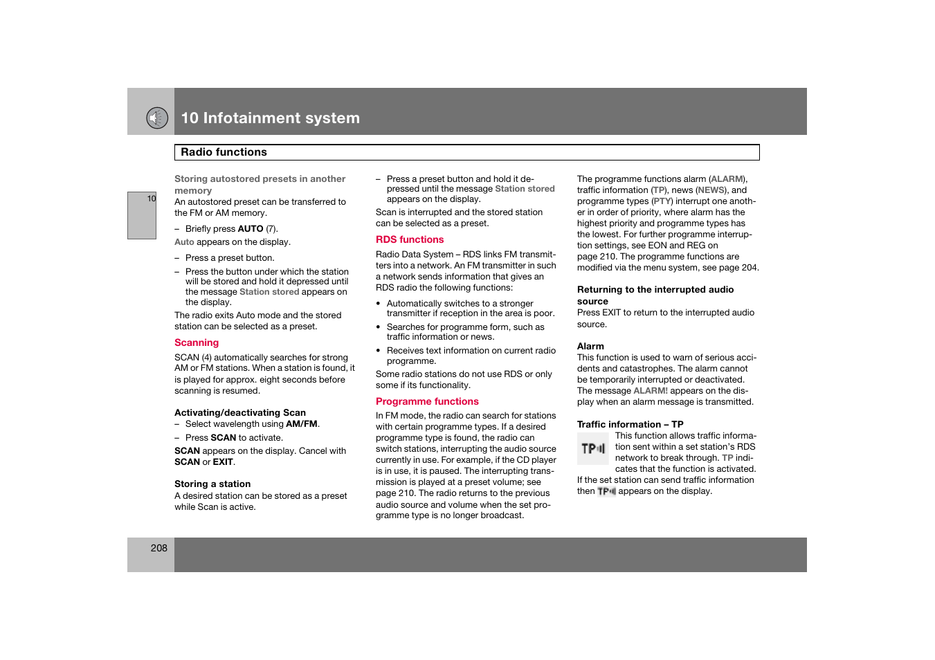 10 infotainment system | Volvo C70 User Manual | Page 209 / 251